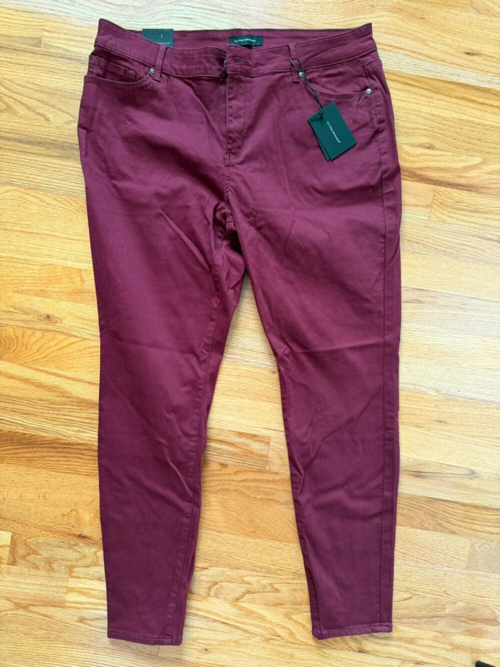 NWT FLYING BANANA BURGUNDY WINE COLORED STRETCH DENIM PANTS (SIZE 16)
